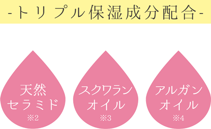 トリプル保湿成分配合　天然セラミド　スクワランオイル　アルガンオイル